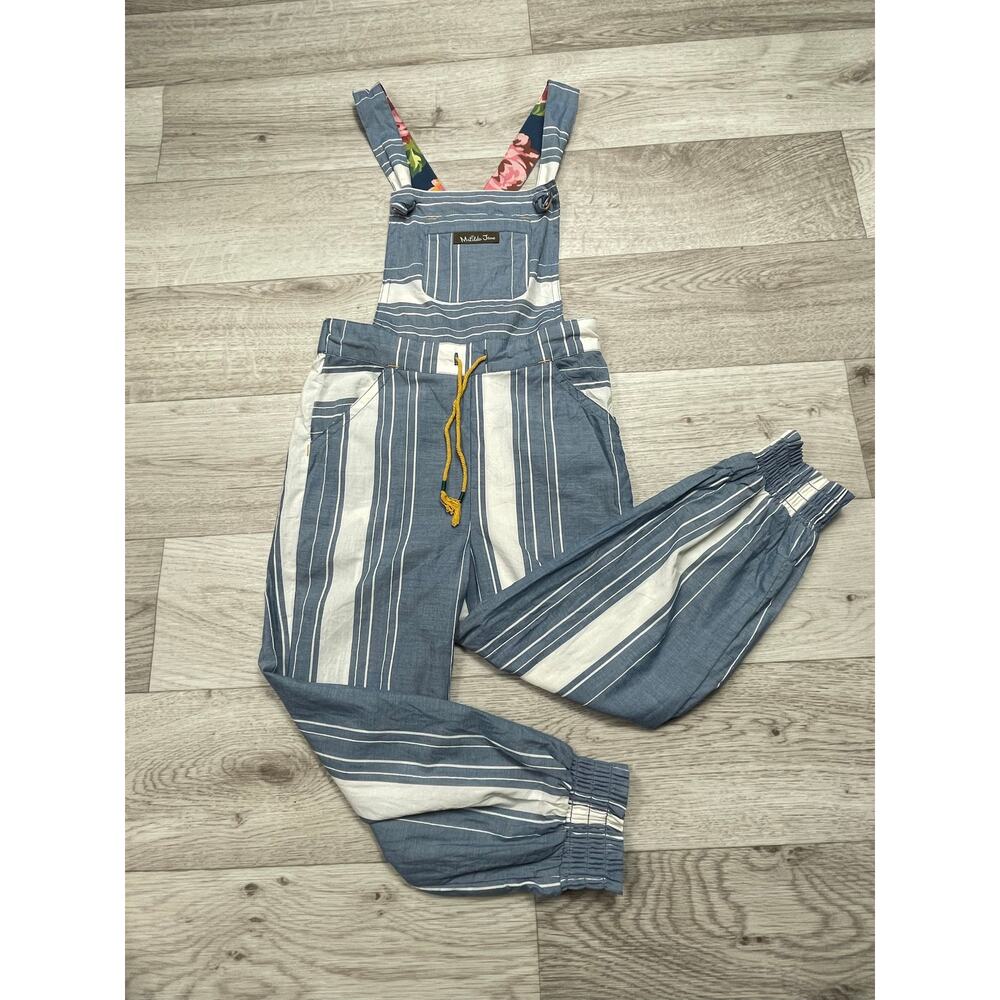 🔥NWOT Matilda Jane Joanna Gaines Cotton Striped Blue White Overalls Size 4